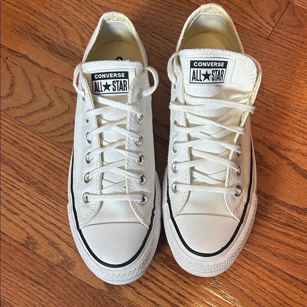 Classic Low-Top Bright White Platform Converse Sneakers